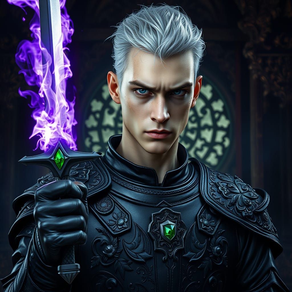 Tall, Gaunt Warrior of the Night, with Resolute Eyes and a F...