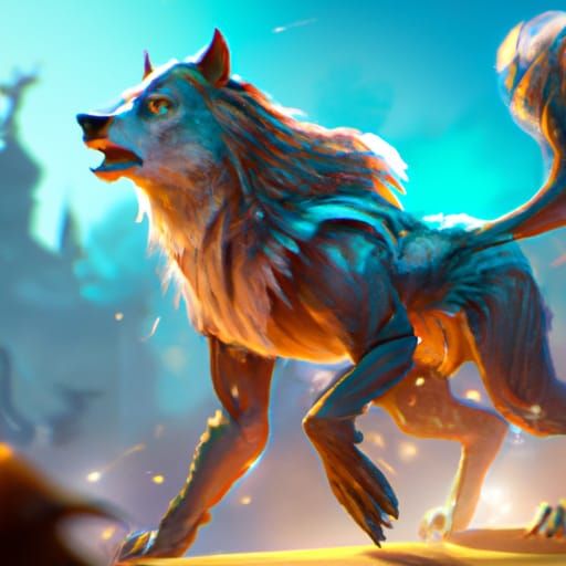 Magic Wolf Concept Art in Orange and Teal