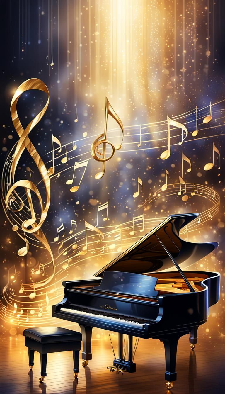 Musical Note with Resonating Sound Waves in Digital Painting