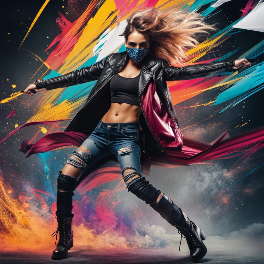 Punk Fashion Girl in Action Pose Collage