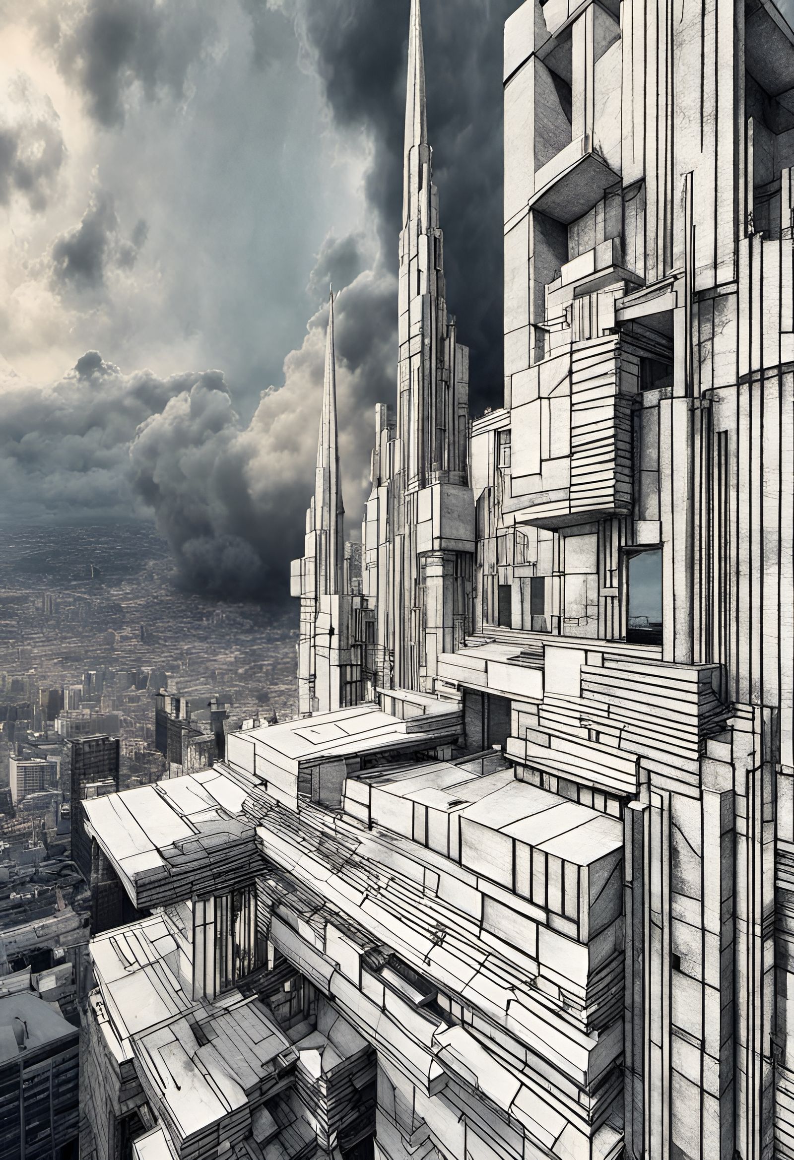 Dystopian Picasso Fractal Building in Surreal Style