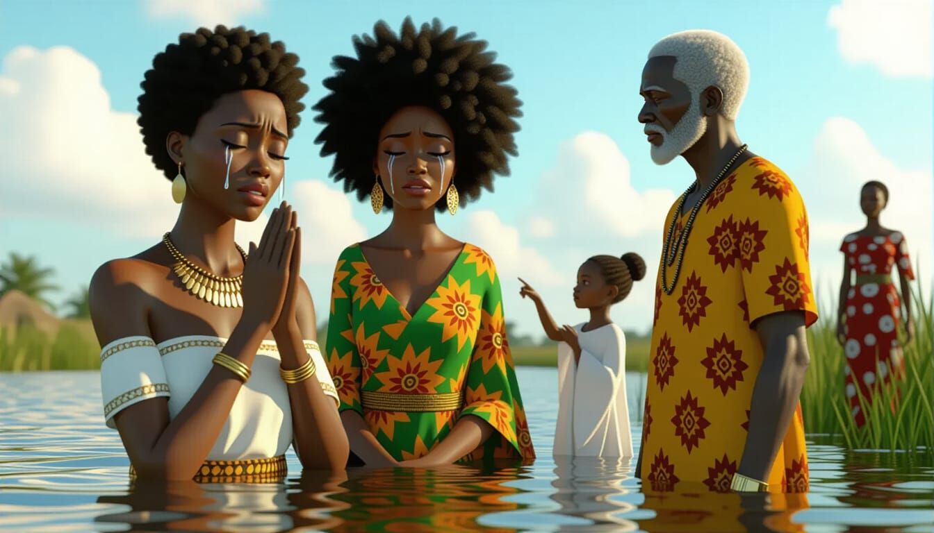 African Family Gathering in Realistic Animated Style