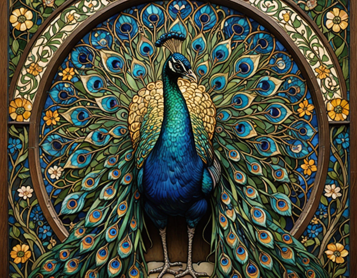 Ethereal Pre-Raphaelite Stained Glass Masterpiece in Vibrant...