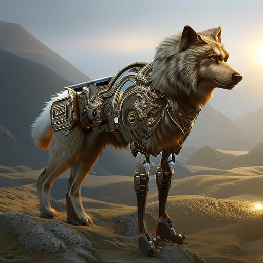 Friendly Robot Wolf in Hyper-Detailed Digital Illustration
