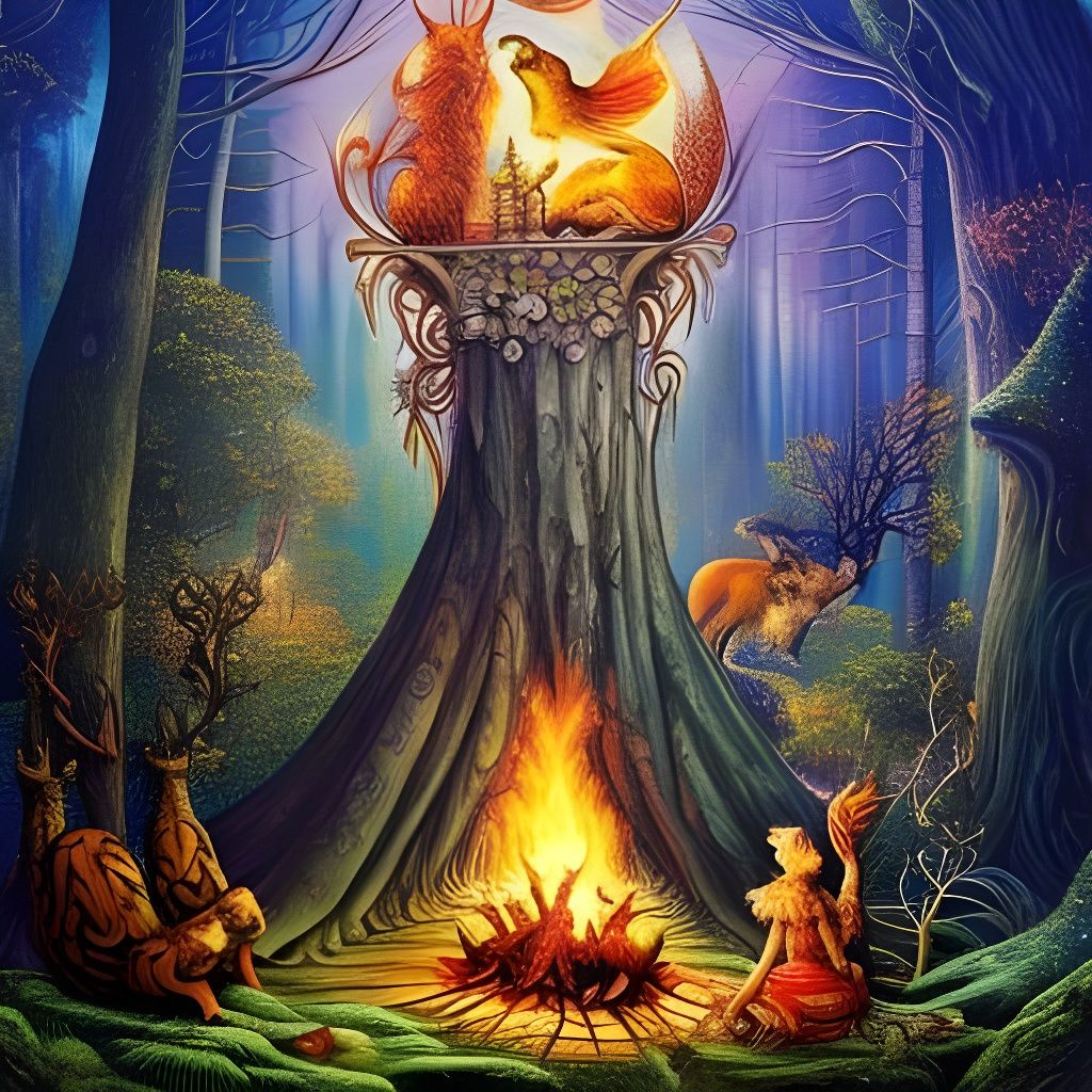 surreal fantasy campfire