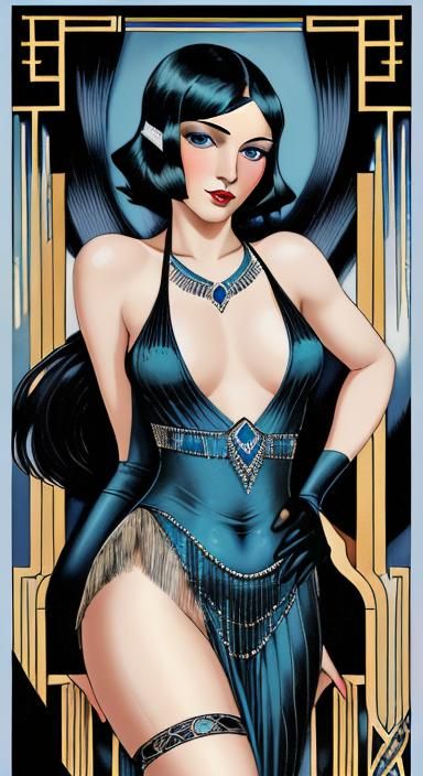 1920s Flapper Portrait in Art Deco Style