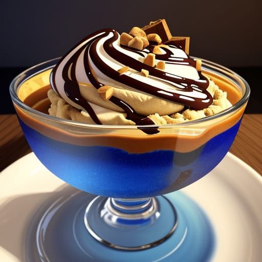 Decadent Peanut Butter Ice Cream Sundae in Vibrant Oil Paint...
