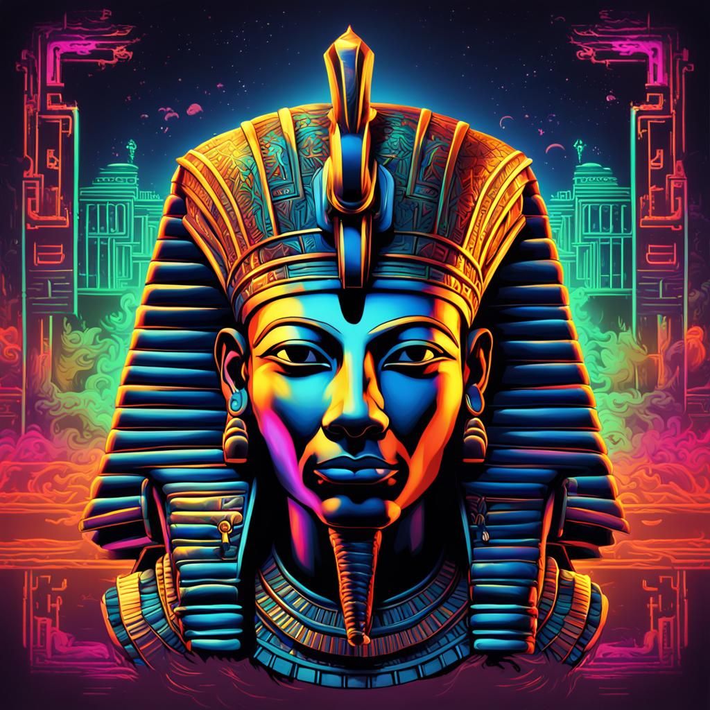 Neon Pharaoh Headshot in Urban Graffiti Style