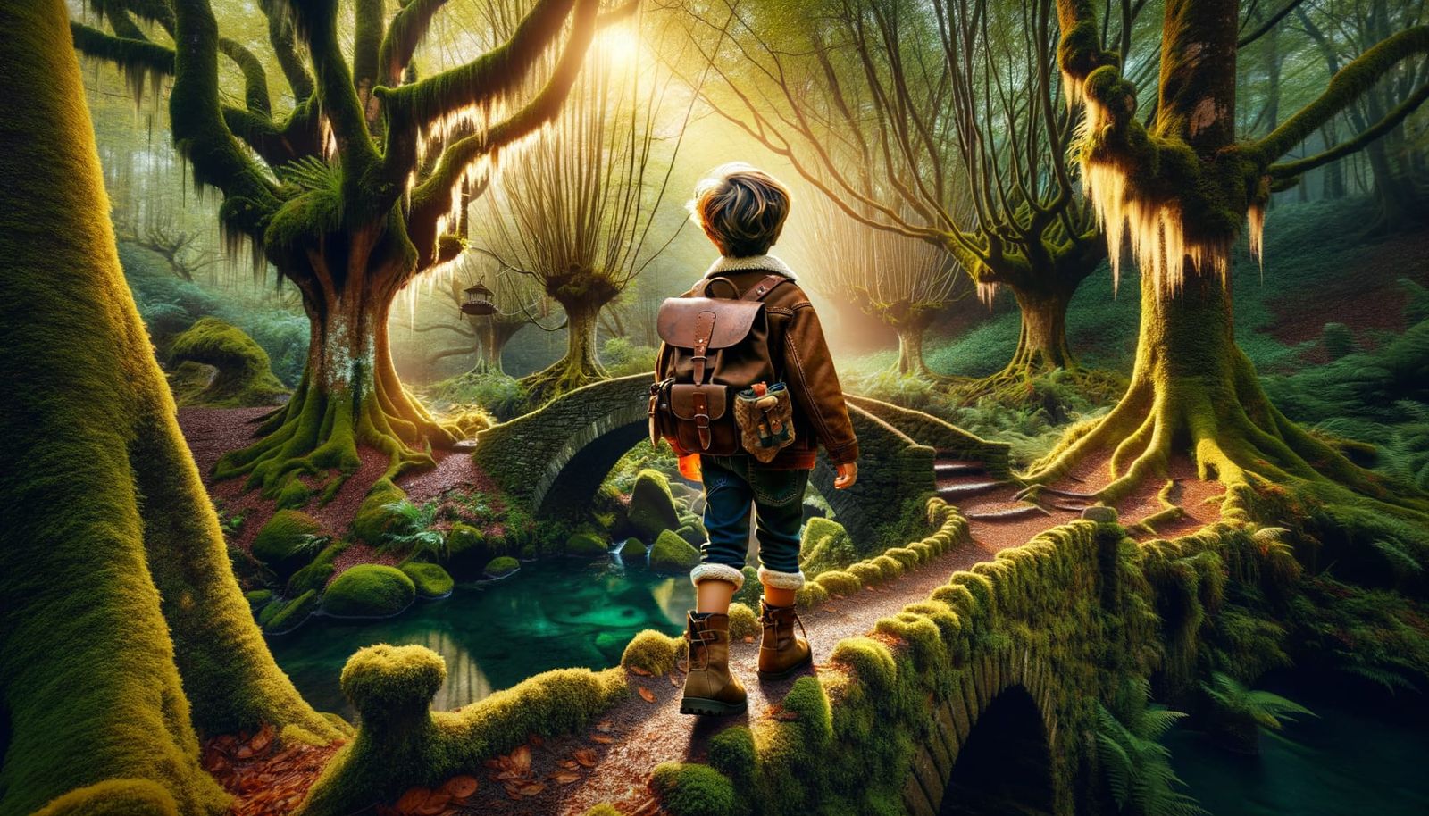 Boy's Forest Adventure: Ancient Trees and Whimsical Wonders
