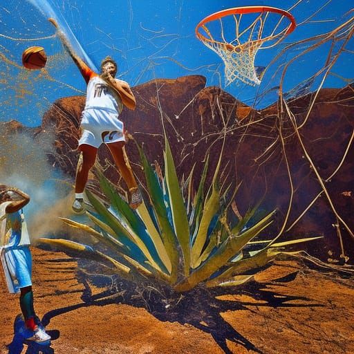 Basketball Player Slam Dunking Tequila in Psychedelic Art
