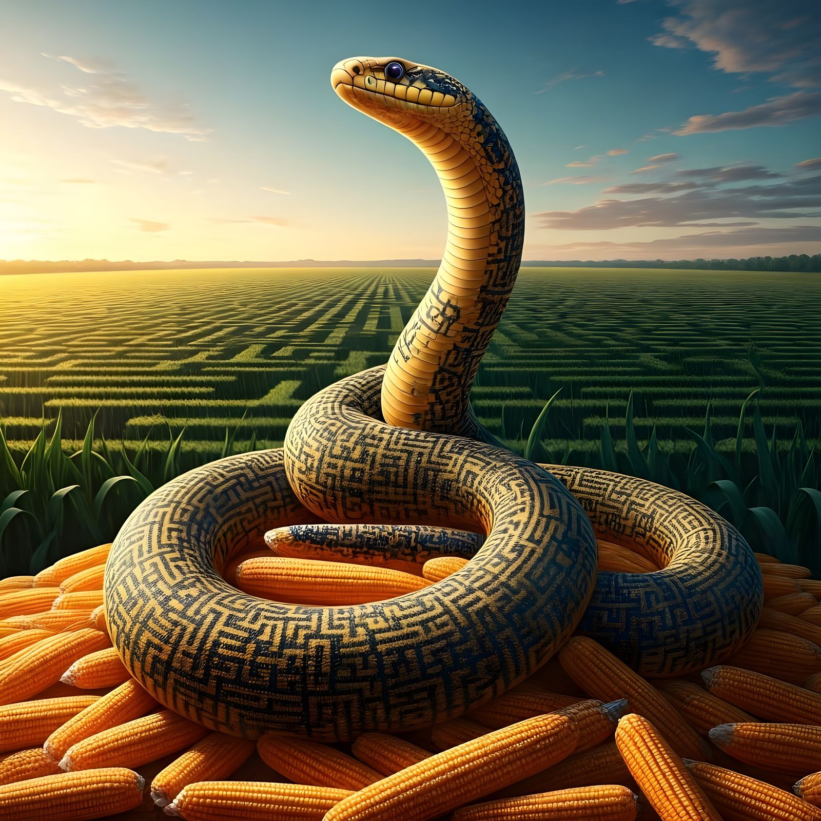 Golden Corn Snake Entwines Maze Masterpiece