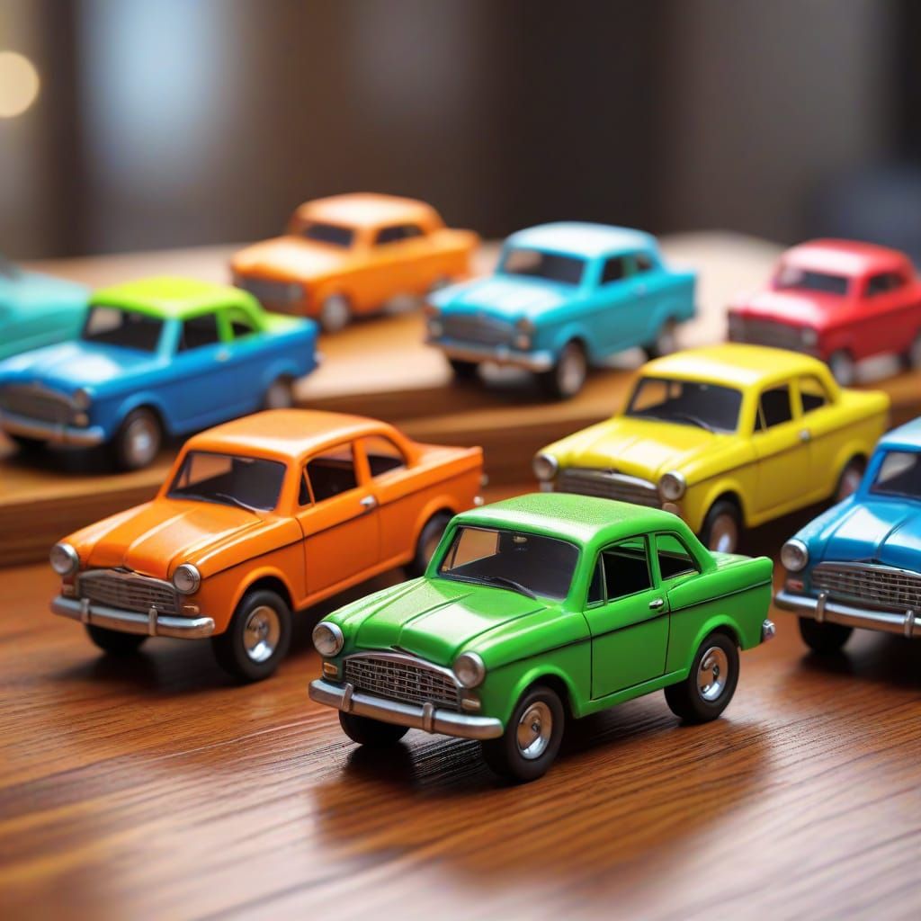 Colorful Wooden Toy Cars in Digital Art Style