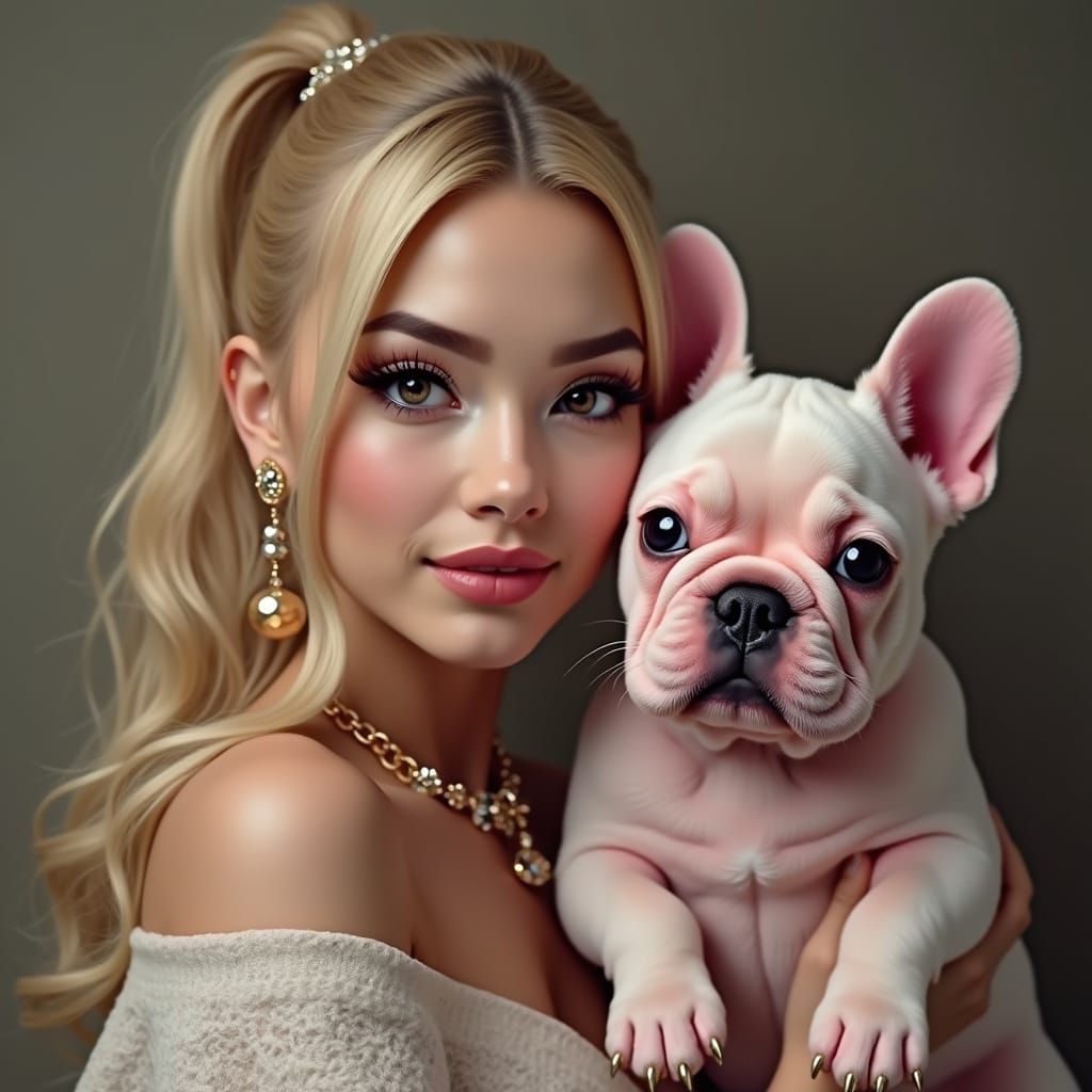 Blonde Woman with Puppy in Tokyo, Realistic HD Portrait