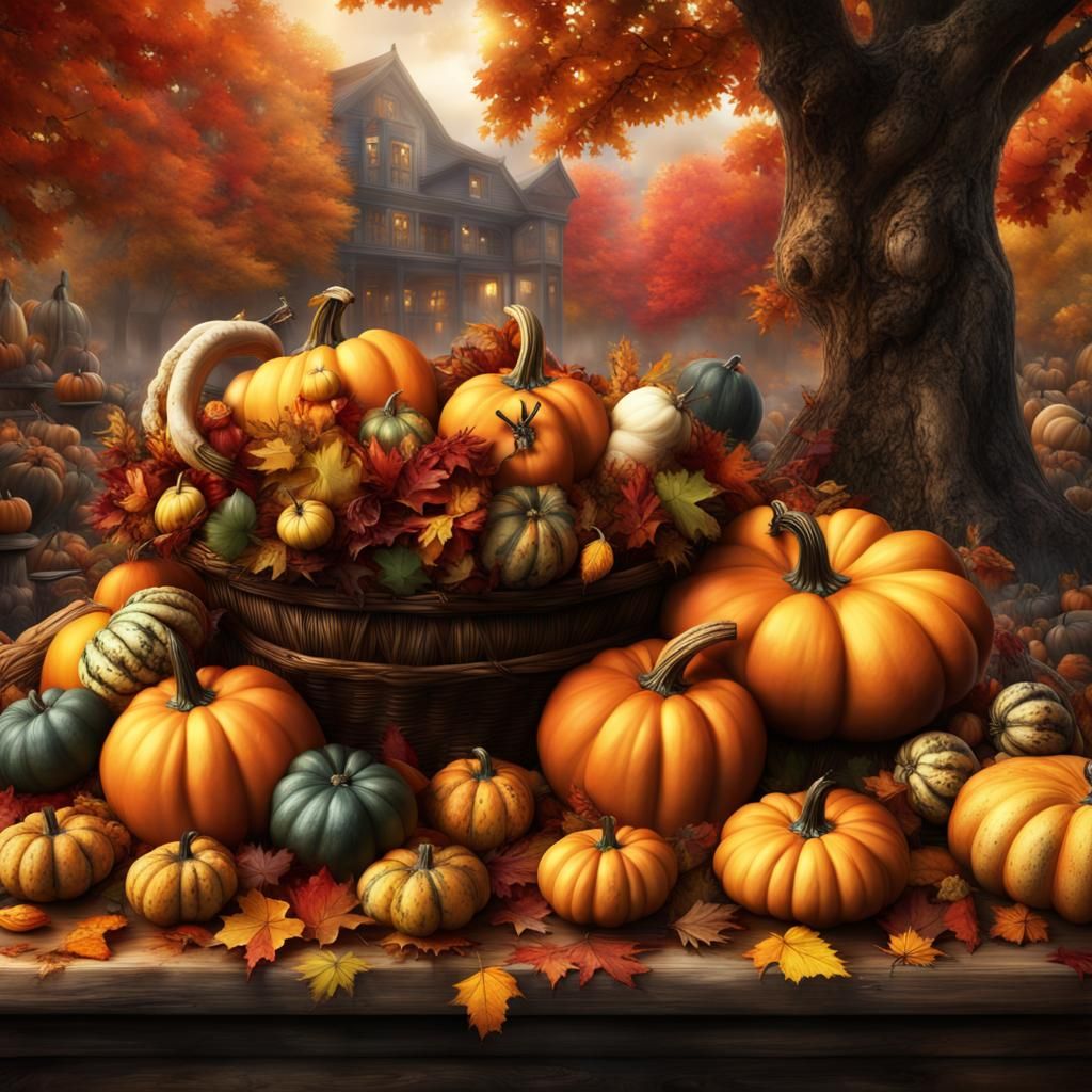 Abundant Autumn Harvest Cornucopia: Digital Matte Painting