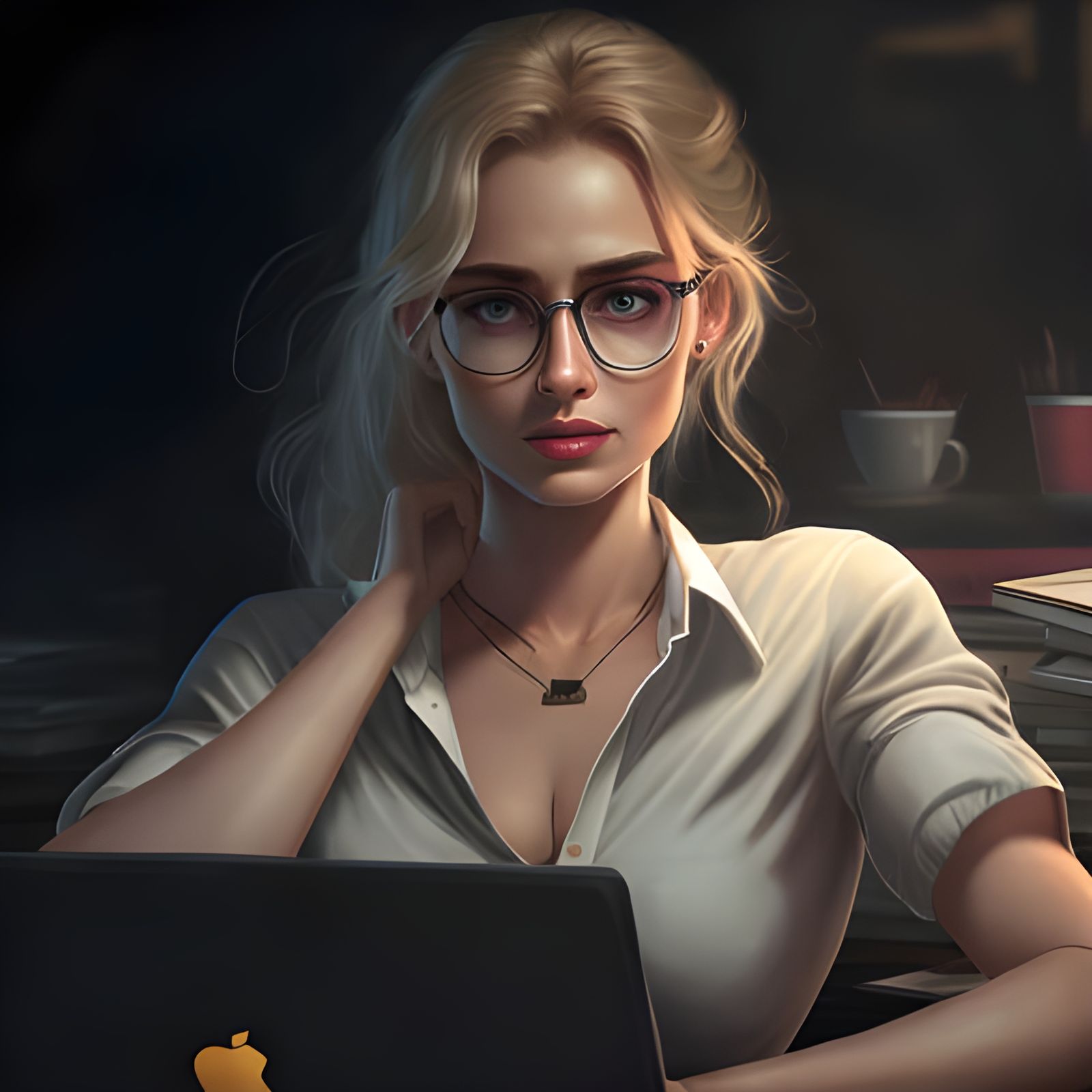 Blonde Secretary with Laptop: Photorealistic Concept Art