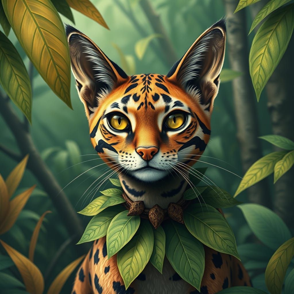 Banded Linsang in Rainforest, Art Nouveau Style