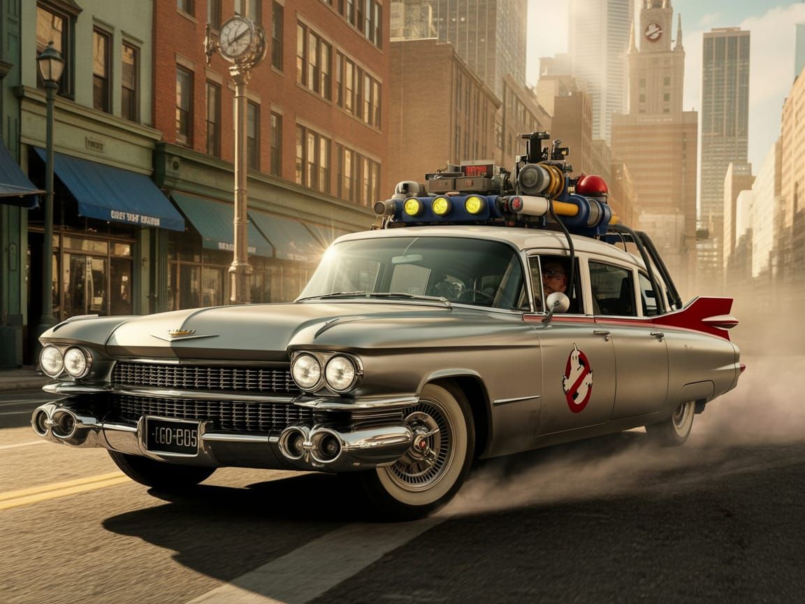 Ecto-1 Speeds Through City Street in Cinematic Realism