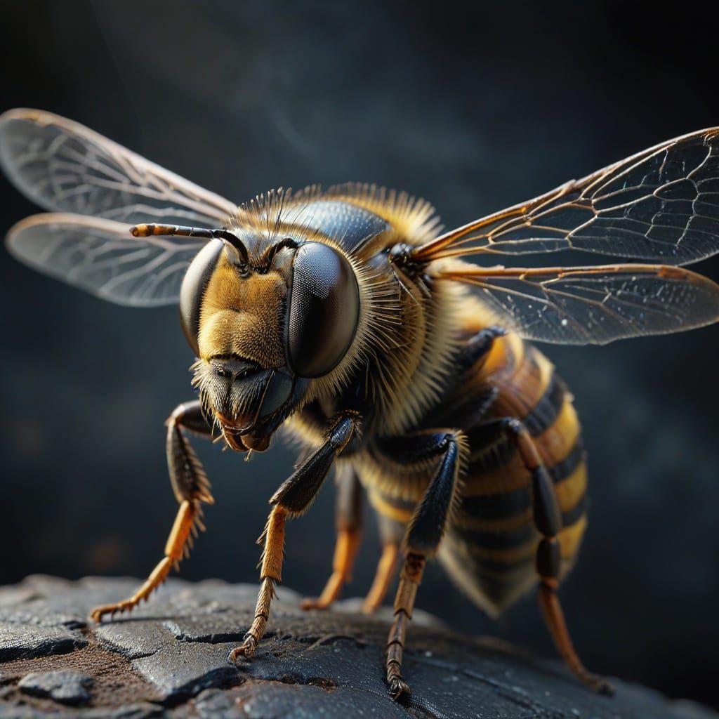 Ancient Honeybee in Cinematic Macro Photography Style