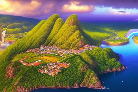 Tropical Island Village at Golden Hour