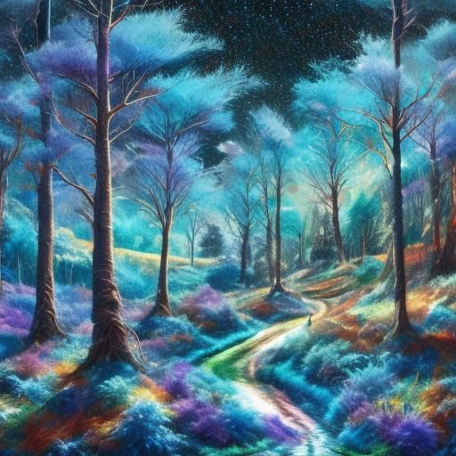 Winter Fantasy Landscape with Cosmic Lights