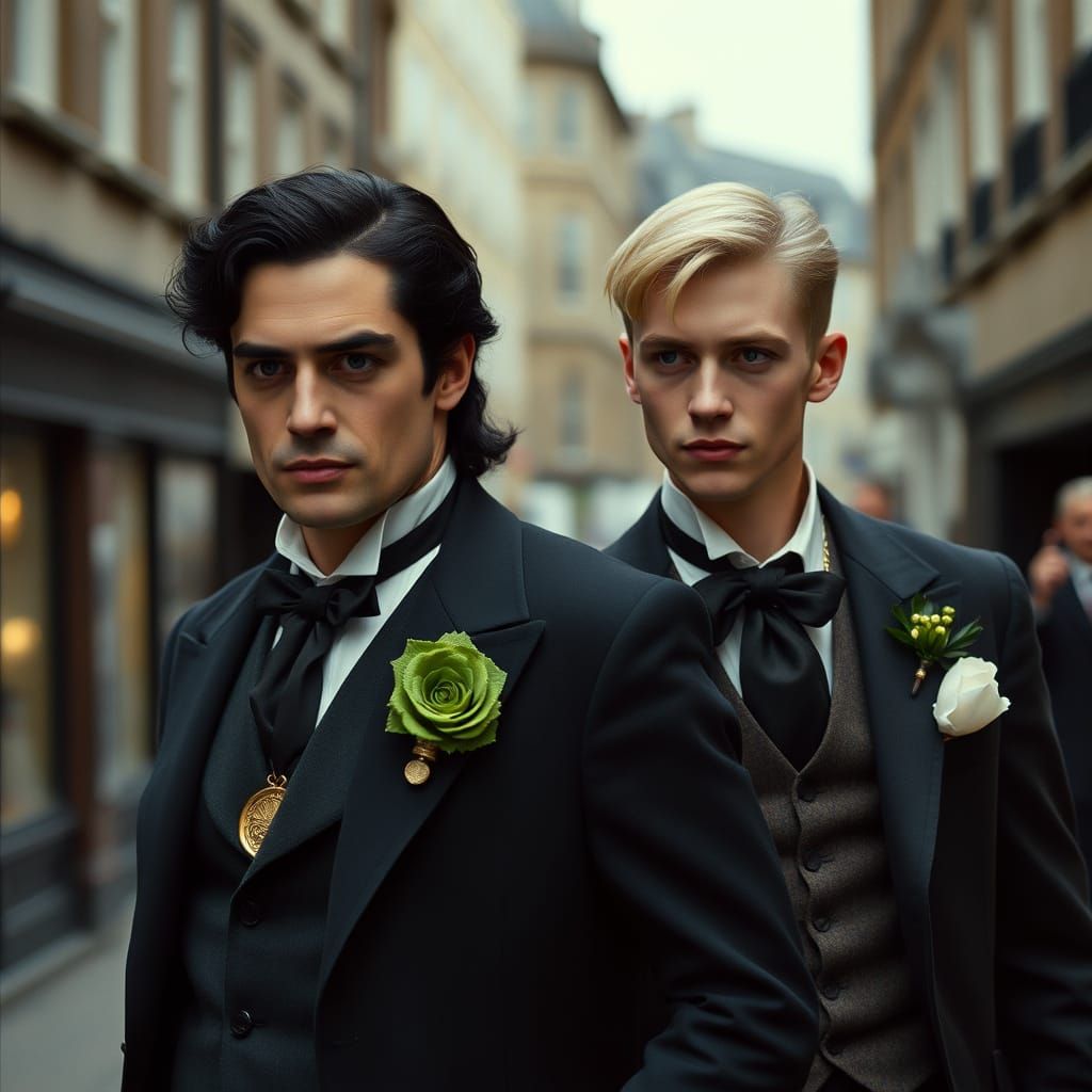Elegant Men Walking in London, Cinematic Film Still