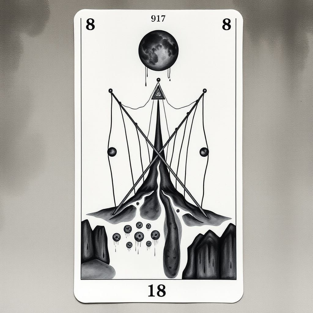 Surrealist Tarot Card in Dali's Style, Eight of Pentacles