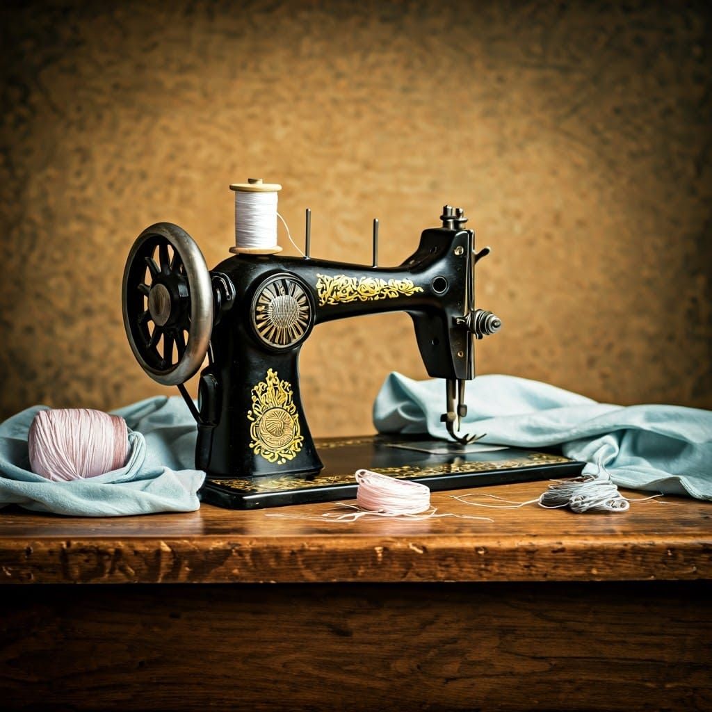 Vintage Sewing Machine with Golden Filigree Detail