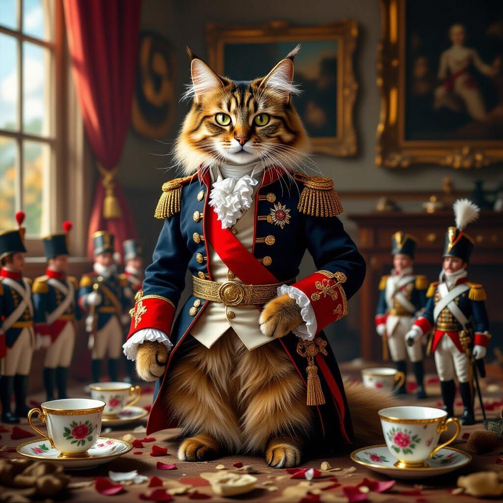 Abyssinian Cat as Napoleon in Classic Portraiture