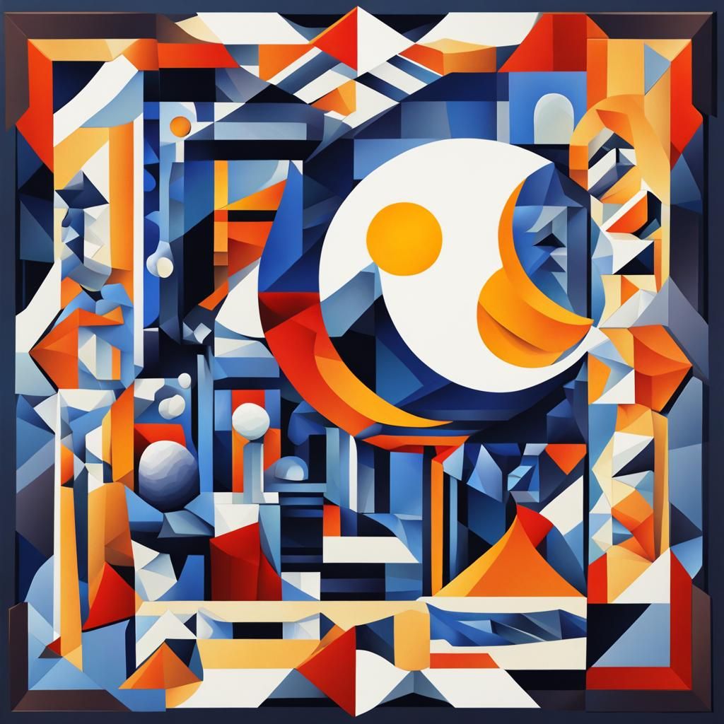 Cubist Moon Quilt in Geometric Fauvism Style