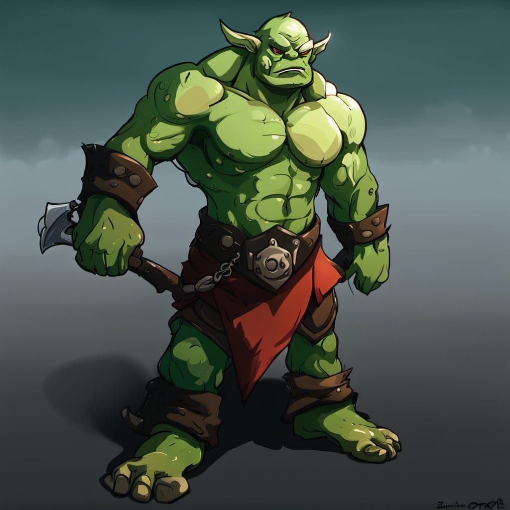 Cute Anime Style Green Orc Illustration