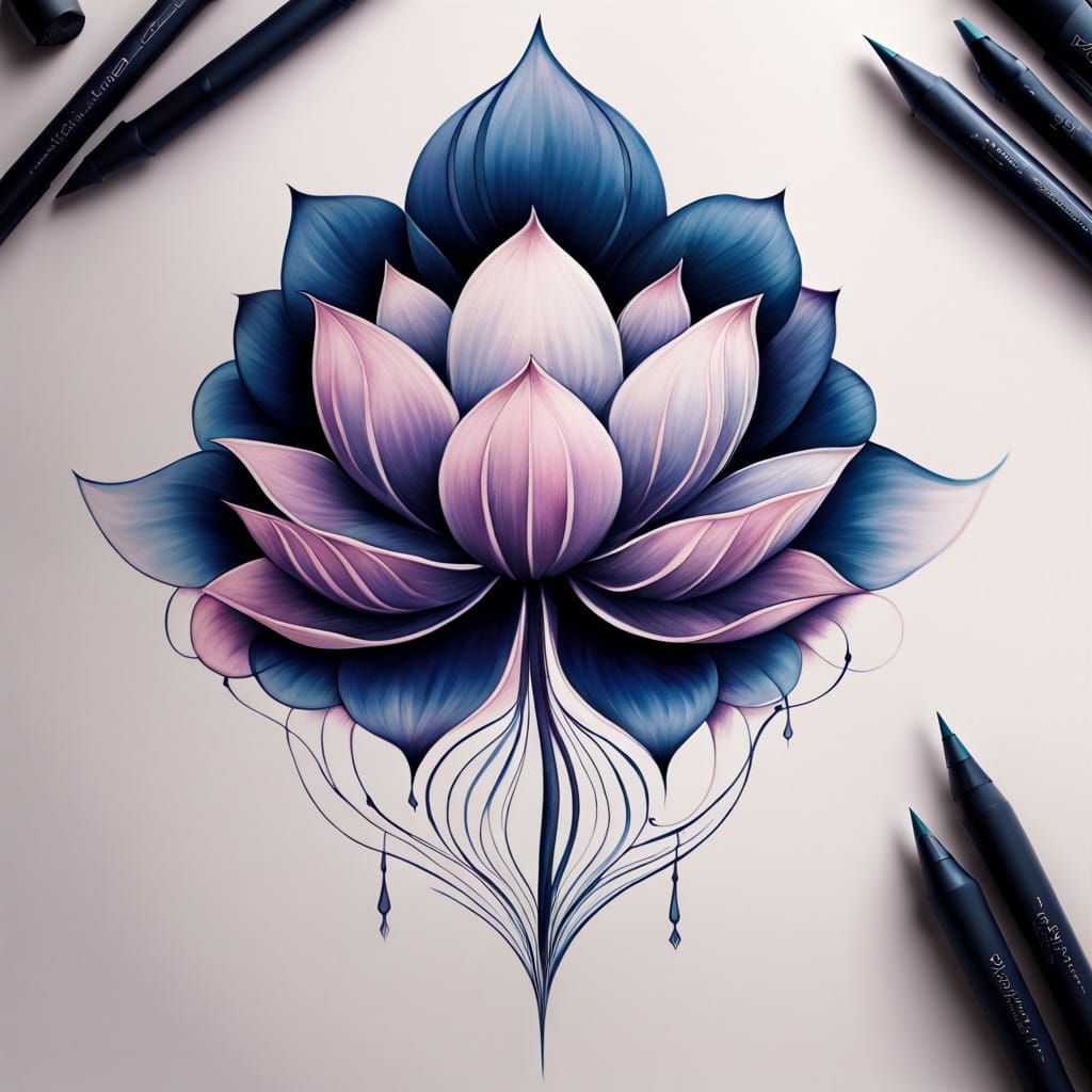 Lotus Flower Tattoo in Cyberpunk Aesthetic