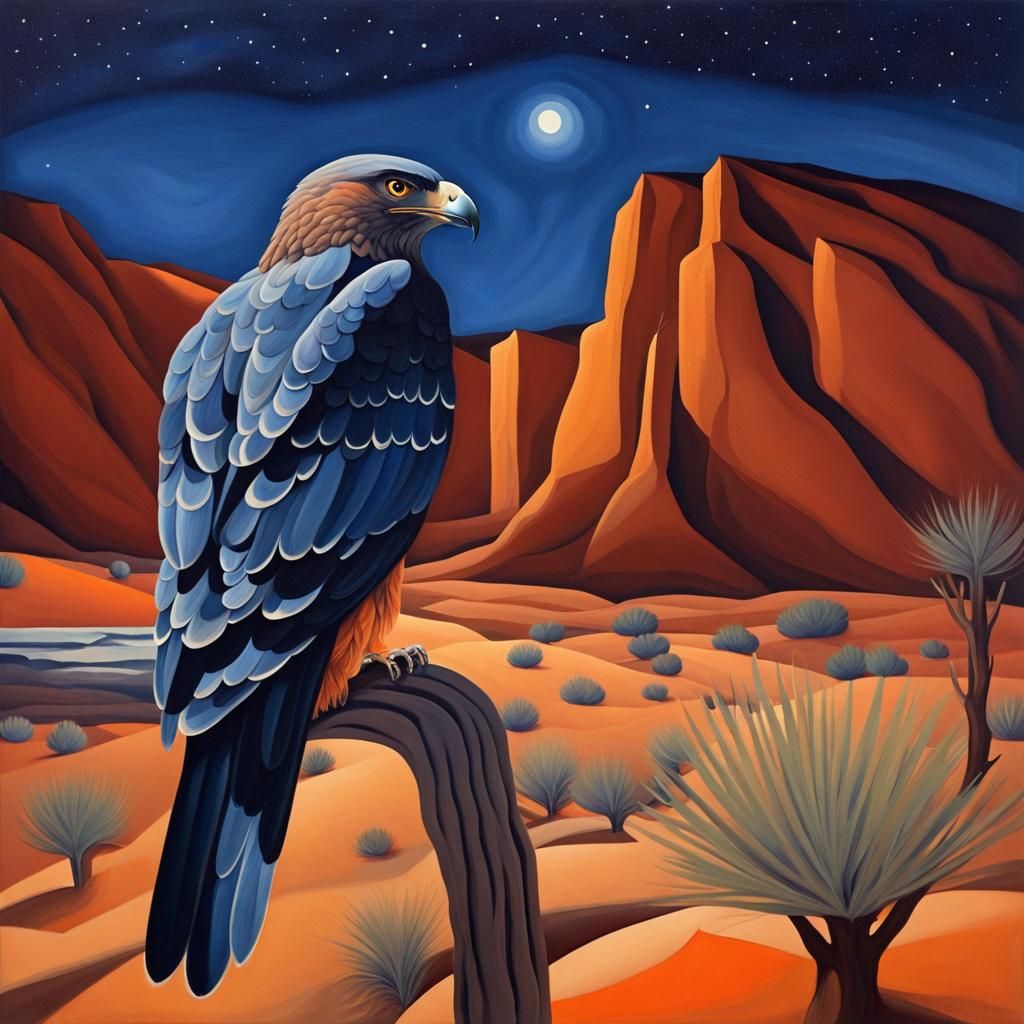 Hawk in Desert Canyon, Abstract Painting