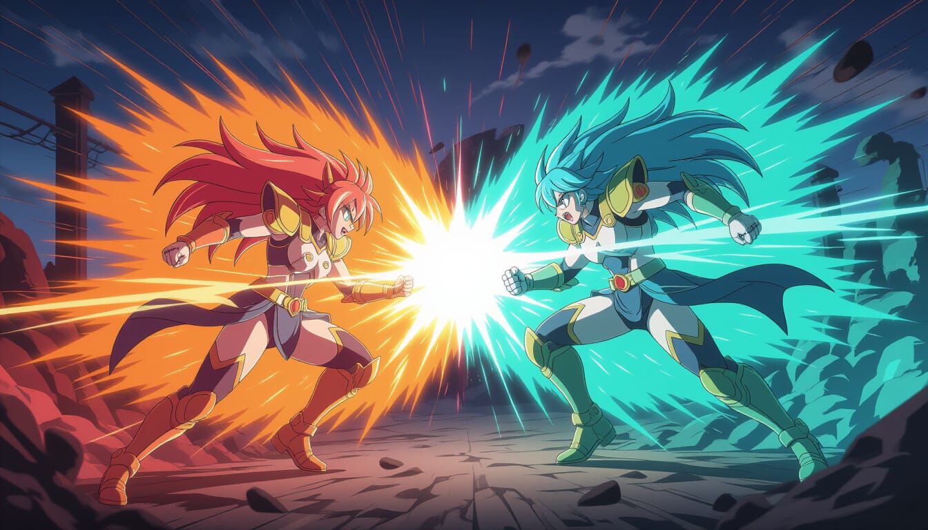 Anime Fighters Clash in Explosive Kinetic Shockwave