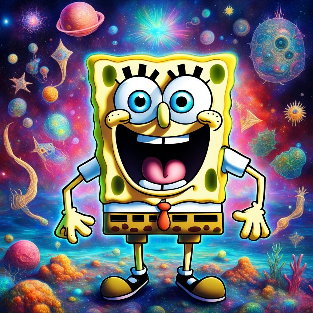 Cosmic Spongebob Holographic Illustration in 8K