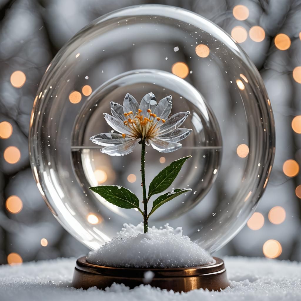 Crystal Flower in Snow Globe: Professional Photography