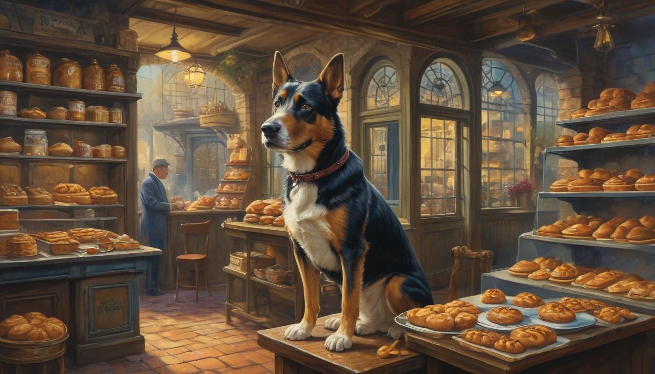 Dog Opens Bakery in Fantasy Watercolour Style