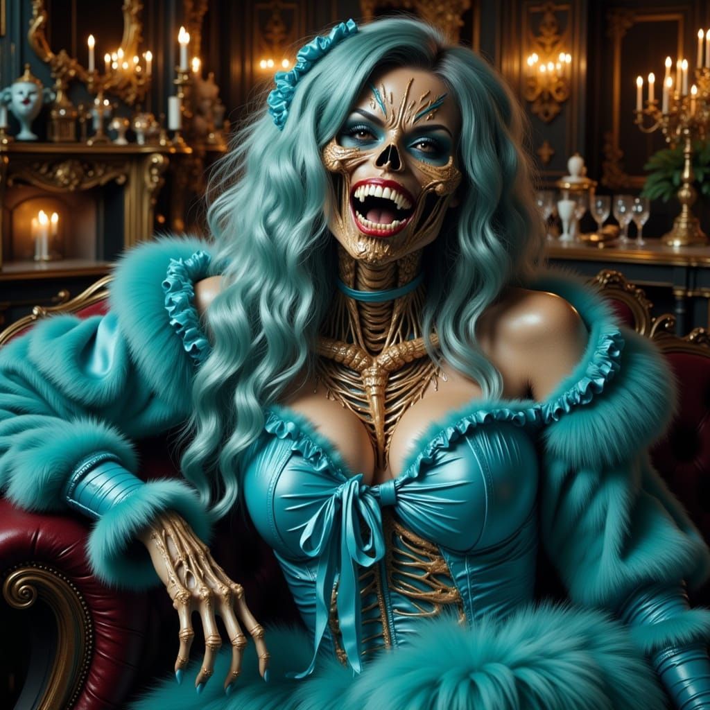 Golden Skeleton in Baroque Versace Room