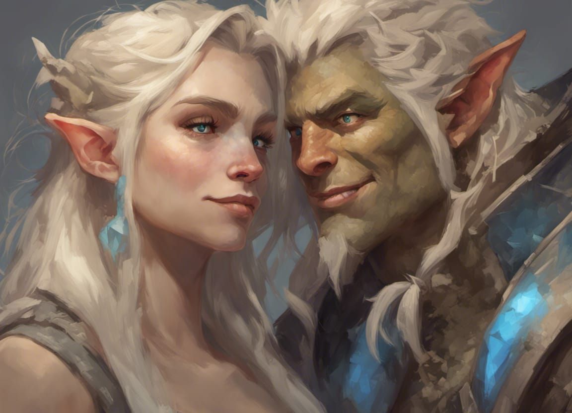 Half-Elf and Rock Troll Friends Portrait