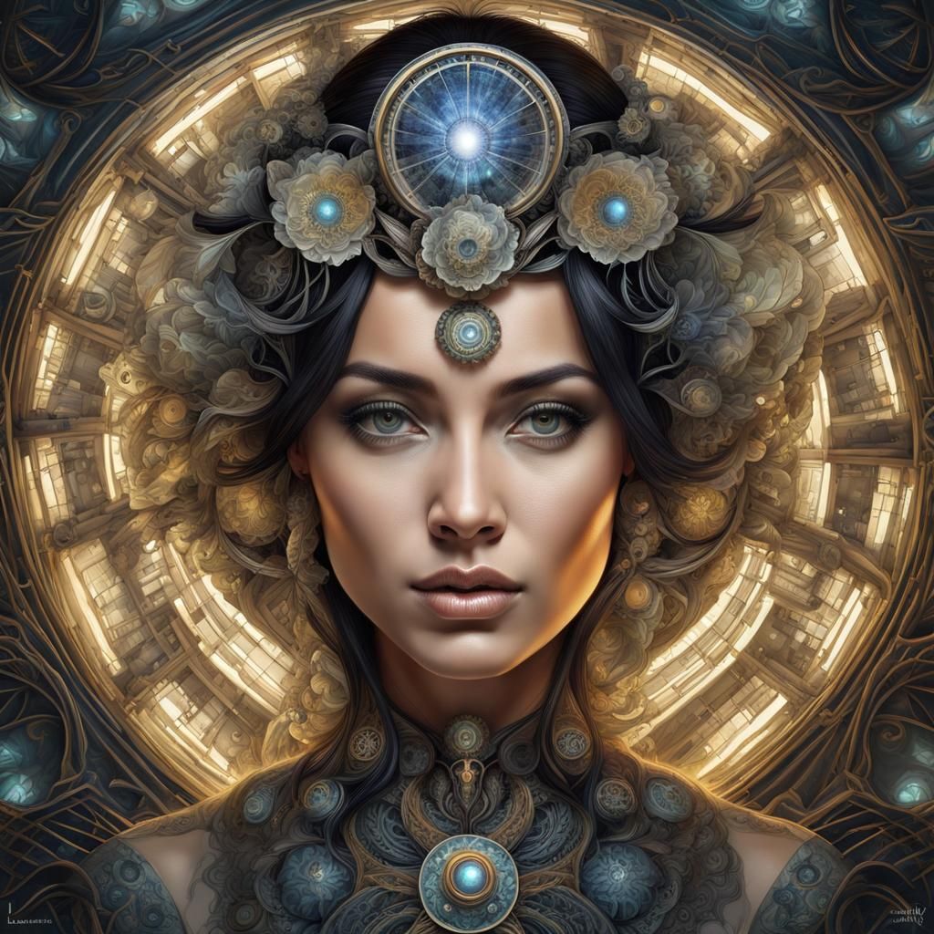 Gothic Tahitian Woman Portrait with Bioluminescent Details