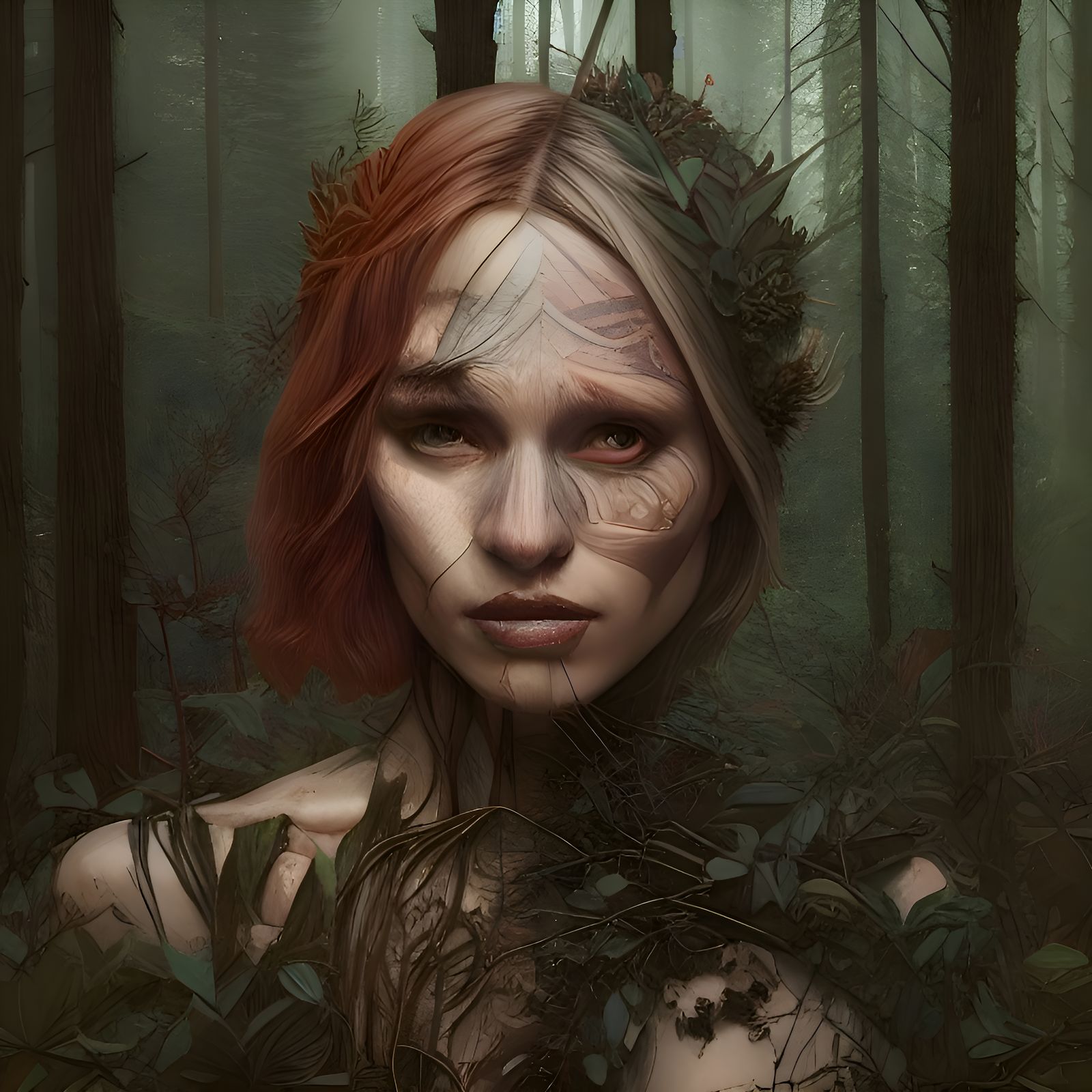 Intricate Forest Portrait of Androgynous Person