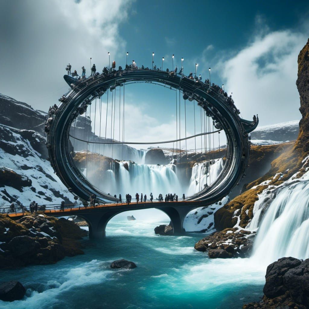 Futuristic Sci-Fi Bridge at Godafoss, Iceland