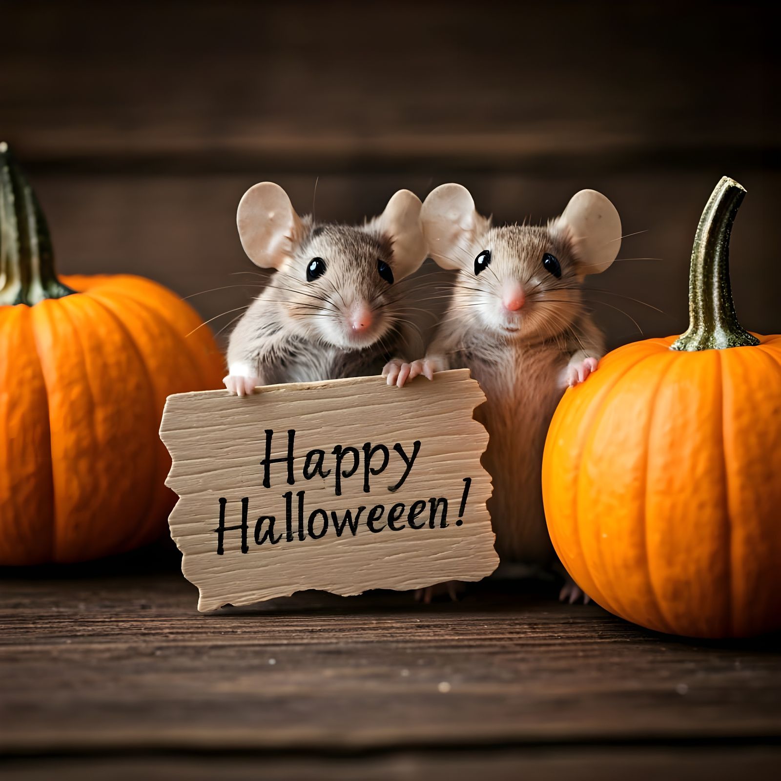Mice Celebrate Halloween with Pumpkins