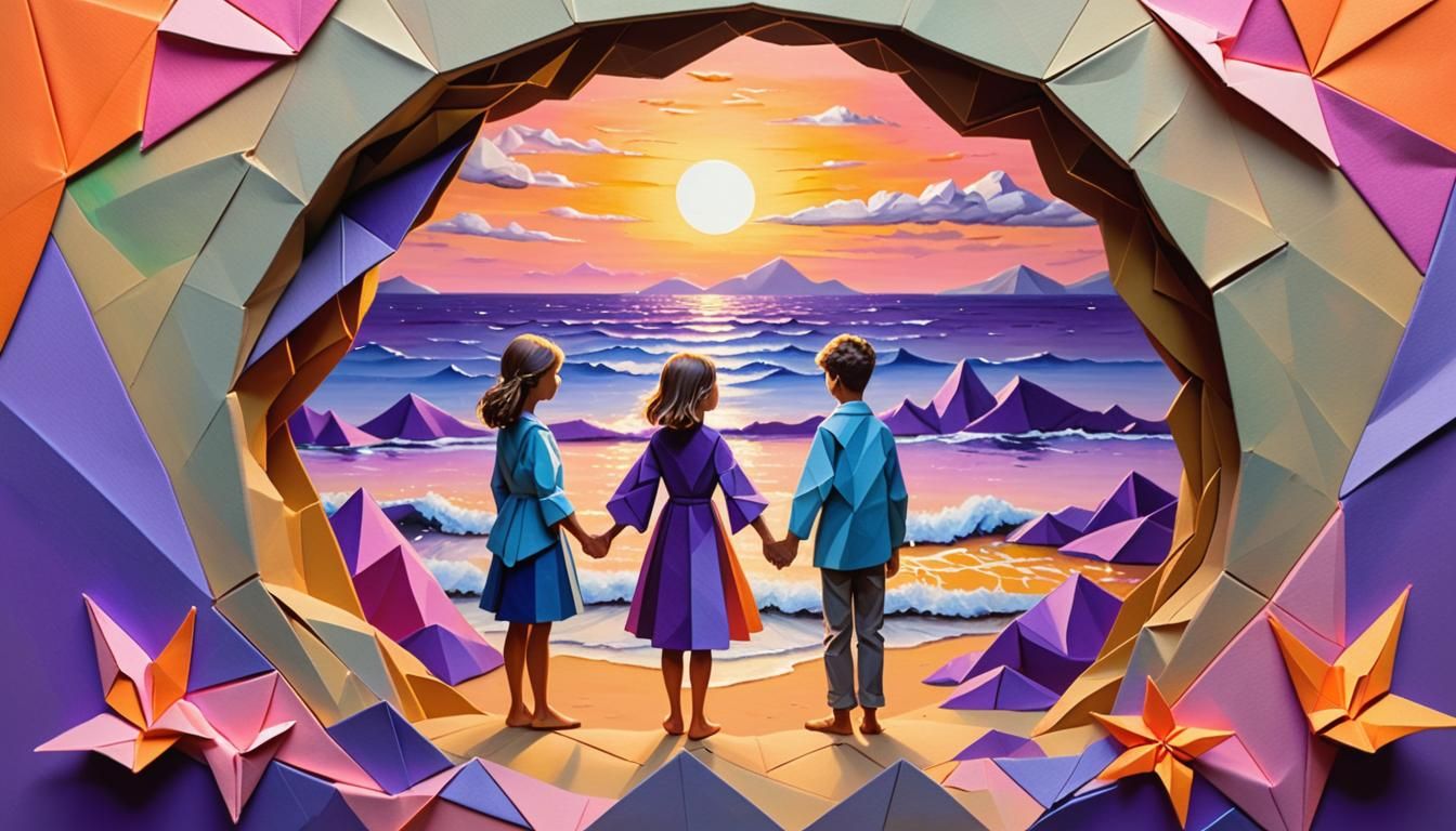 Paradise Sunset Oil Painting Through Stonehole