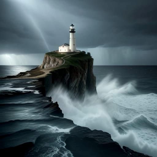 Lone Lighthouse in Stormy Seas: A Symbol of Resilience