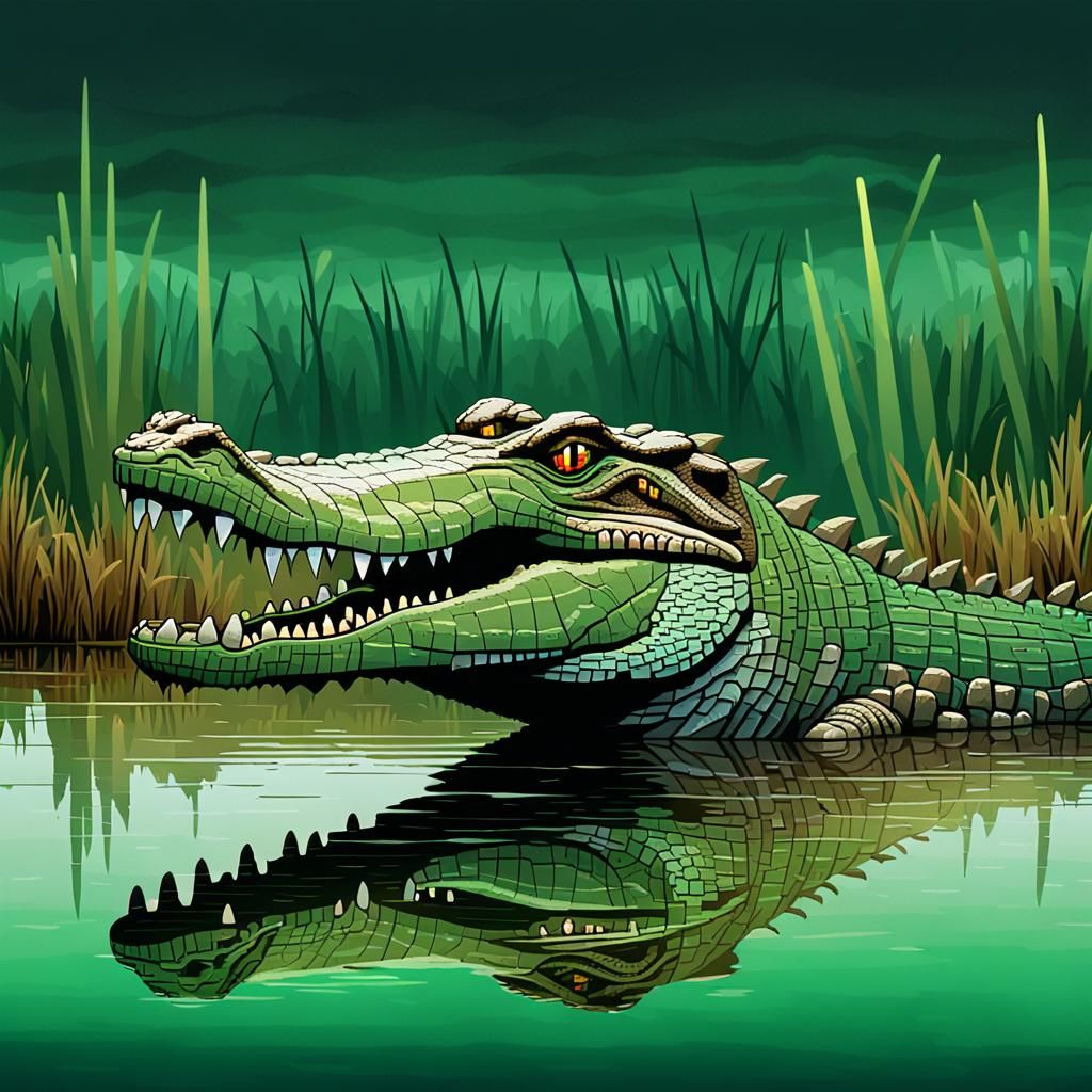 Crocodile in Salt Marsh: 16-bit Pixel Art