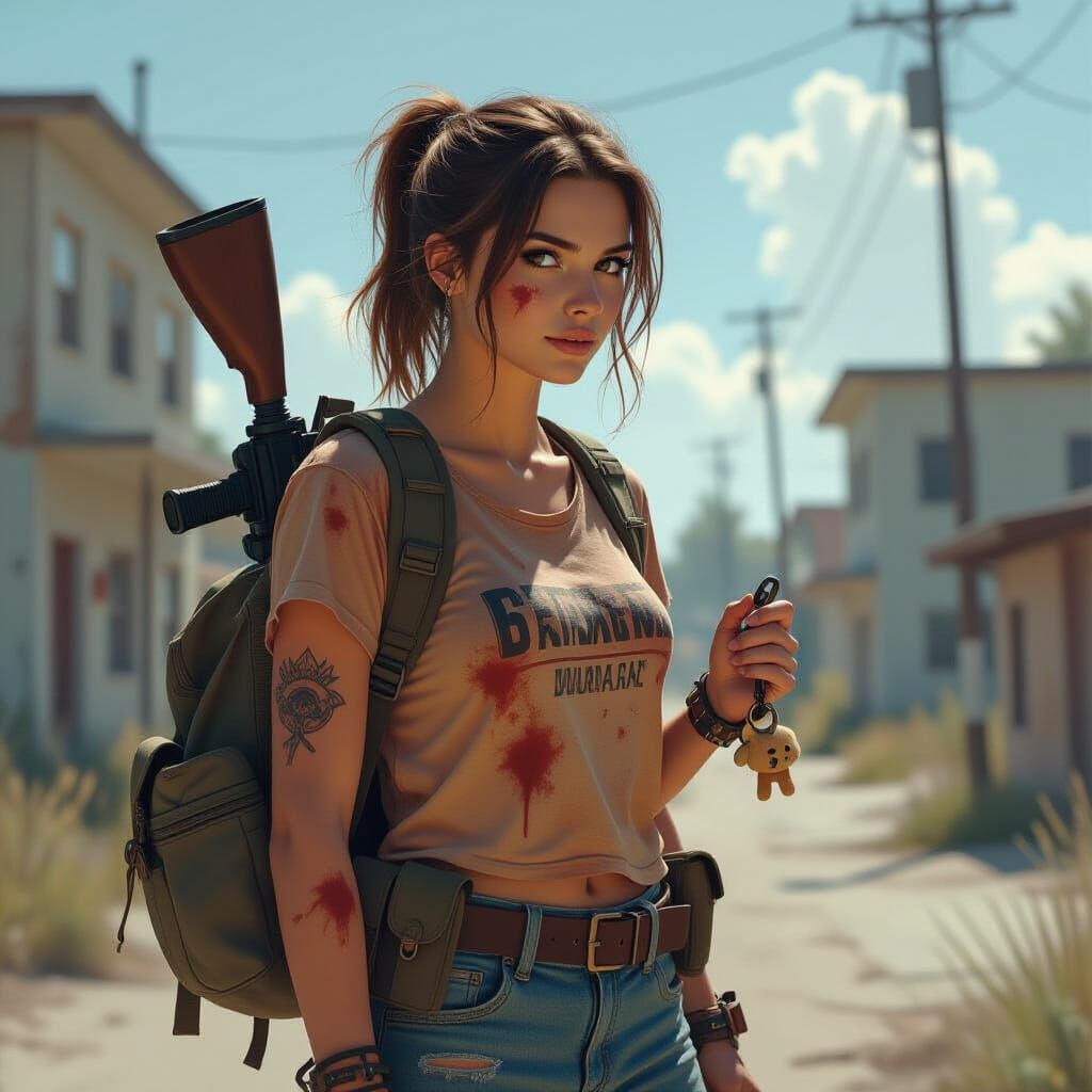 Ellie Williams in Dystopian Scene, Realism Style