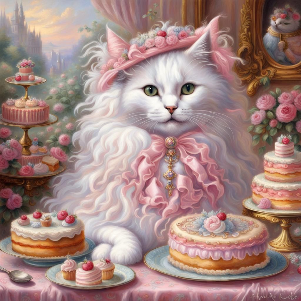 Marie Antoinette Turkish Angora Cat in Ethereal Style