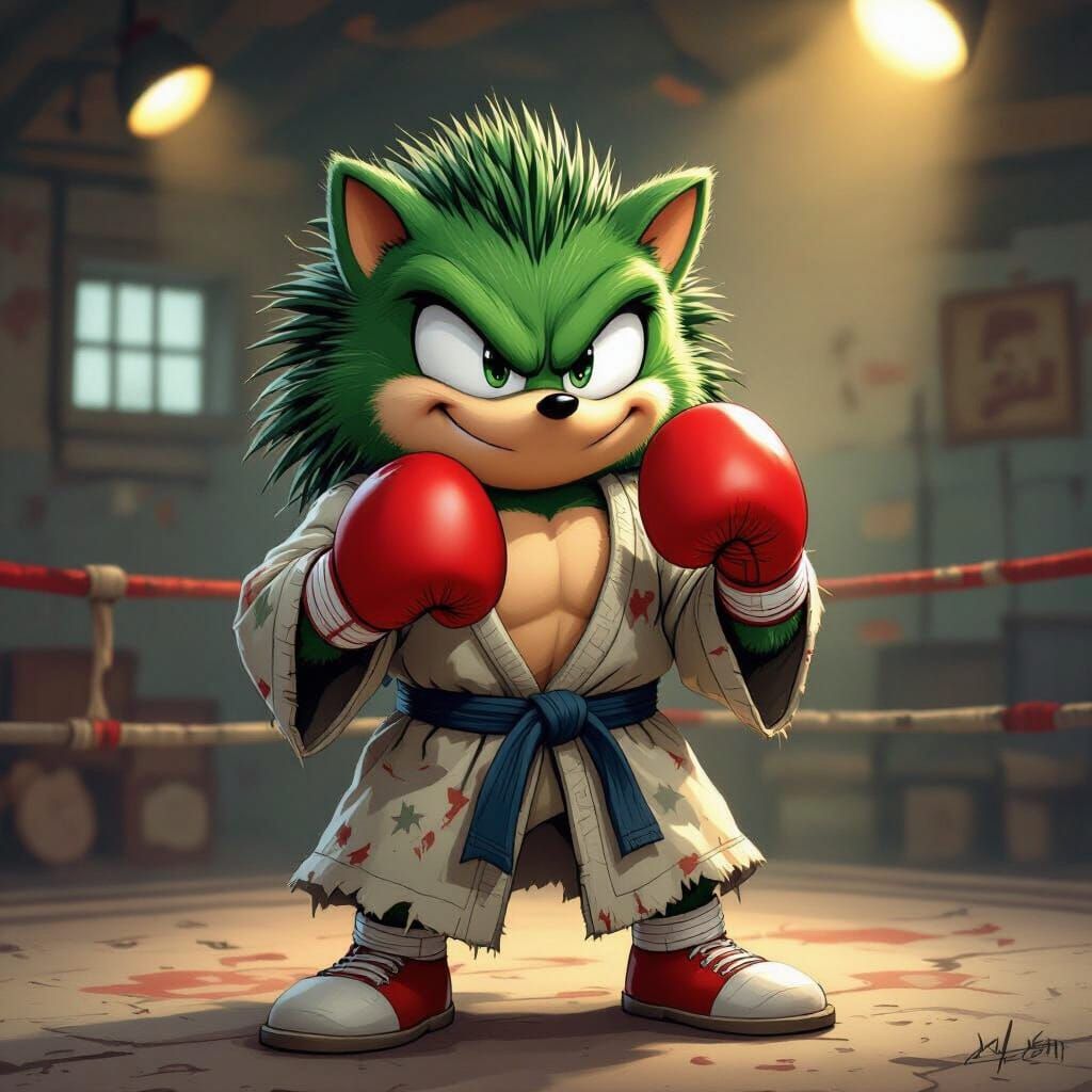 Tough Hedgehog Boxer in Vintage Cartoon Style