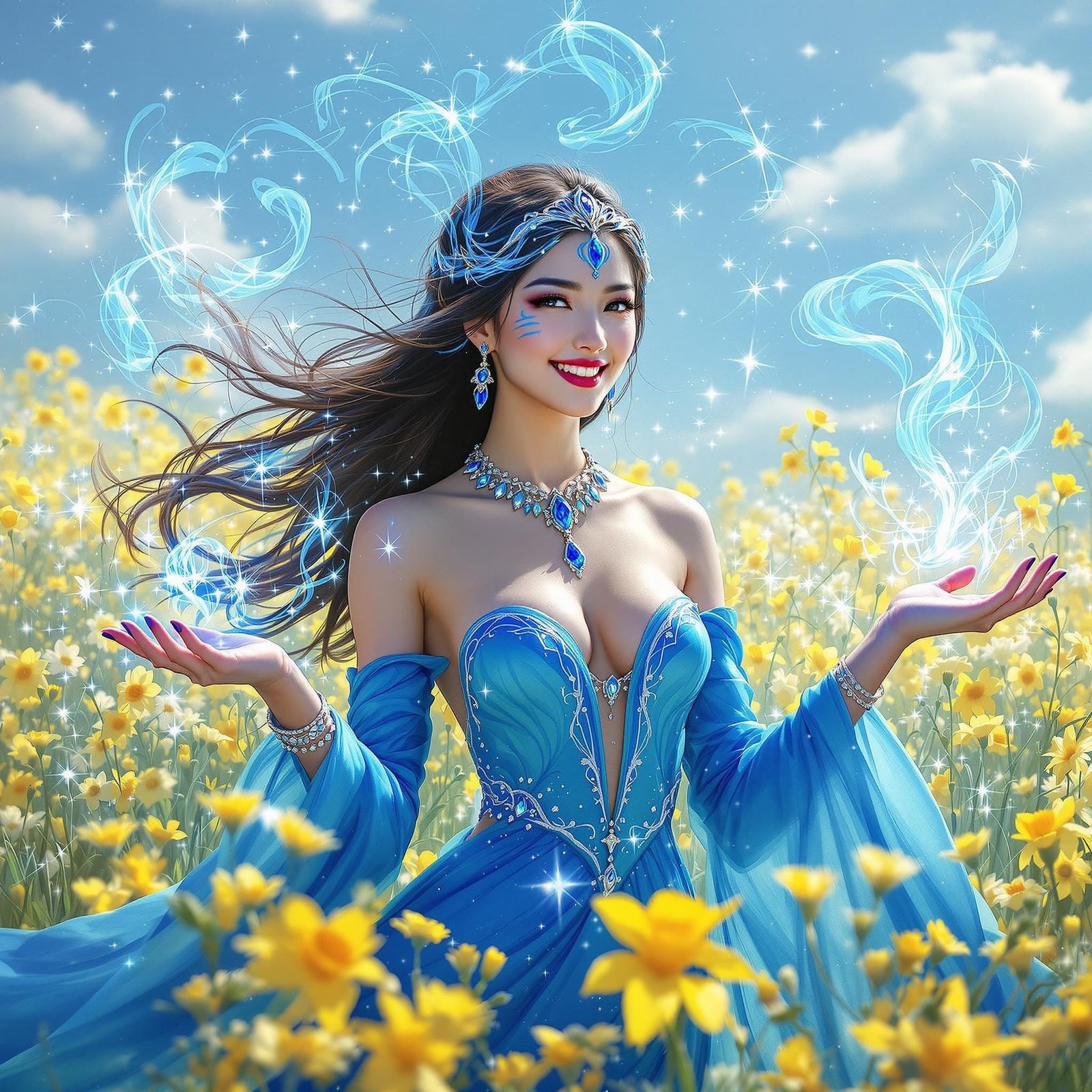 Enchantress Casting Spell in Sunny Meadow