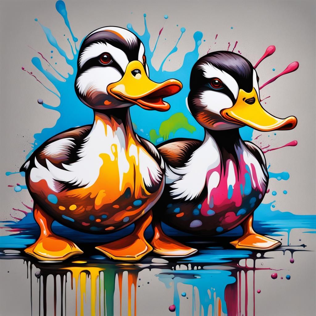 Polychromatic Duck Graffiti Art in Spray Paint Style